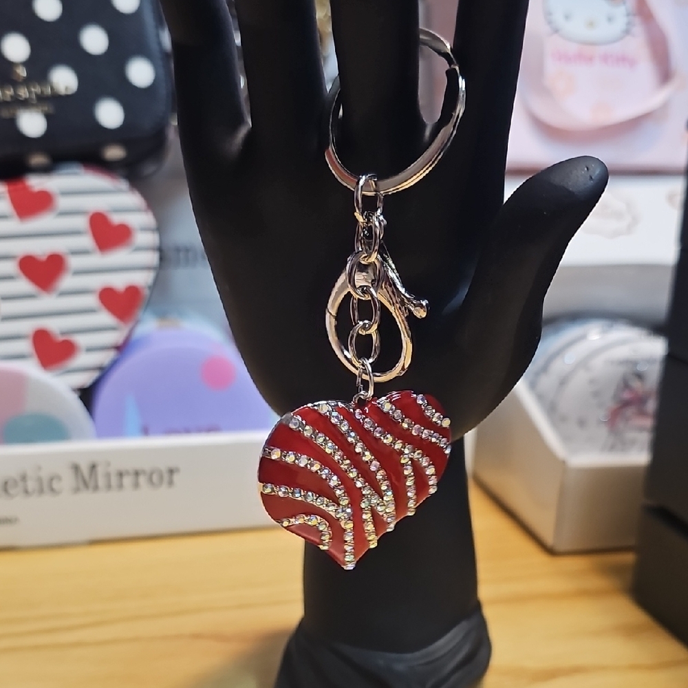 Red Heart Keychain with Silver OR Gold Accents